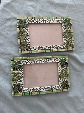 Decorative Green Mosaic Floral Photo Frame - Set of 2